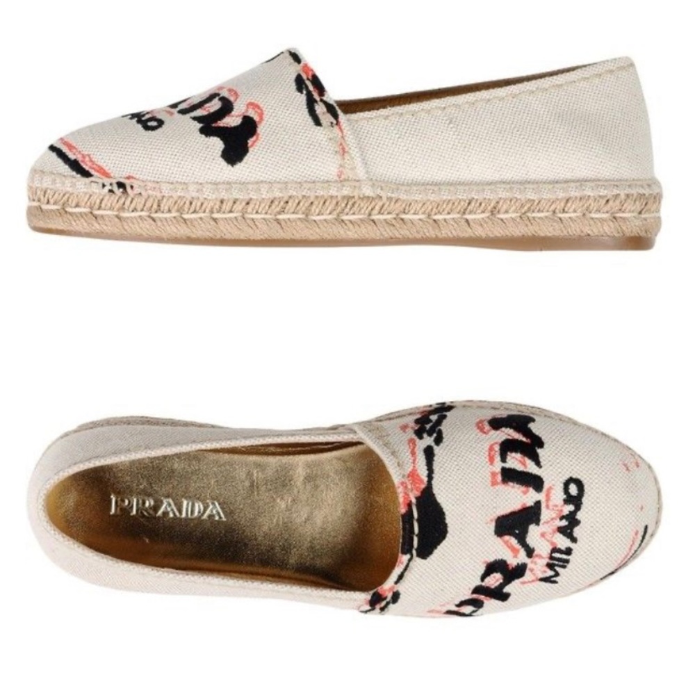 Never worn new Prada espadrilles. Beige with Prada logo. Size 36.5.